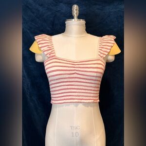 Western Cottage Core Cropped Red & White Top